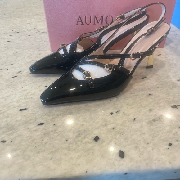 AUMOTED Womens Slingback Stiletto Pointed Toe Metallic Buckle Pumps 8.5, BNIB - Picture 10 of 12